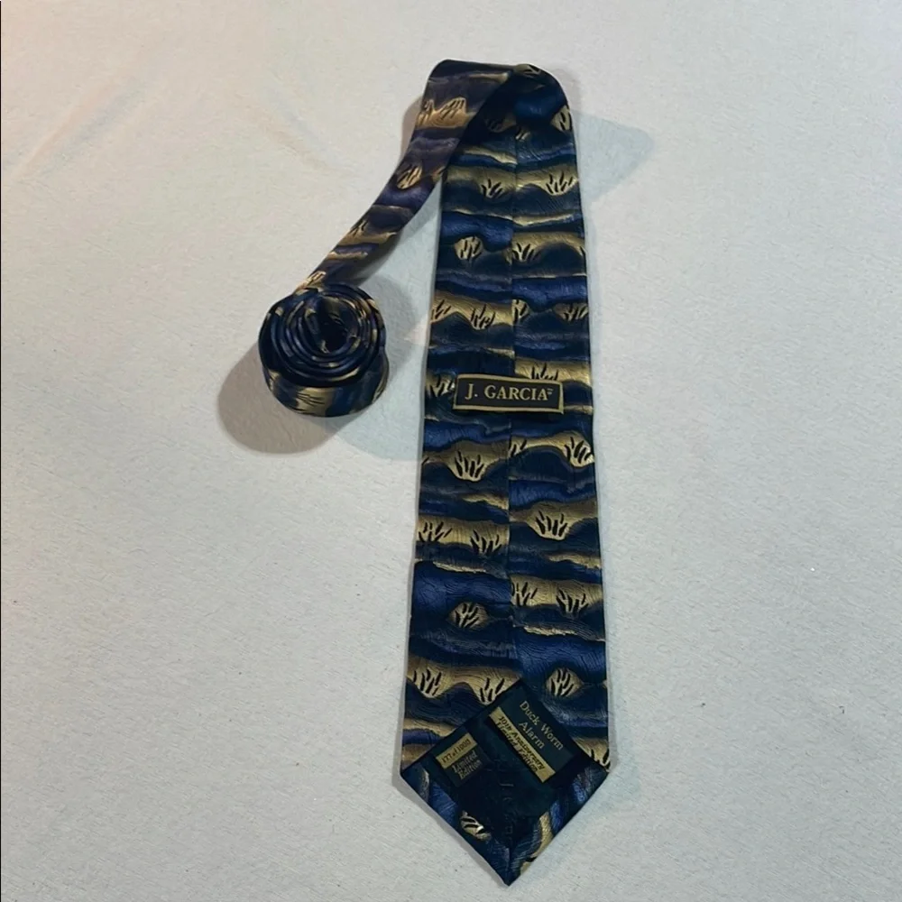 J. Garcia 10th Anniversary Duck Worm Alarm Silk Tie 177 of 1000 Blue Gold